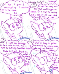 Size: 1280x1611 | Tagged: safe, artist:adorkabletwilightandfriends, derpibooru import, twilight sparkle, twilight sparkle (alicorn), alicorn, pony, comic:adorkable twilight and friends, adorkable twilight, anxiety, bed, bedroom, comic, lineart, pillow, slice of life, sniffing, solo, worried, worry, worrying