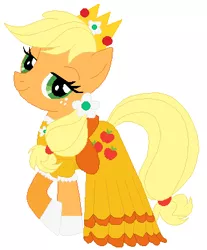 Size: 320x387 | Tagged: safe, artist:selenaede, artist:user15432, derpibooru import, applejack, earth pony, pony, apple daisy, barely pony related, base used, blonde, clothes, crossover, crown, dress, ear piercing, earring, gloves, gown, image, jewelry, my little pony, nintendo, piercing, png, princess daisy, regalia, stock vector, super mario bros., super smash bros., yellow dress