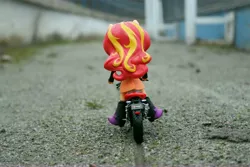 Size: 6000x4000 | Tagged: safe, artist:artofmagicpoland, derpibooru import, sunset shimmer, equestria girls, friendship games, doll, equestria girls minis, eqventures of the minis, motorcross, motorcycle, racing, solo, toy