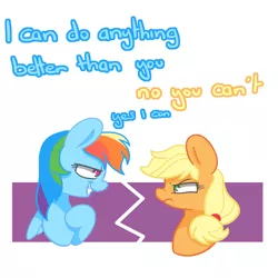 Size: 1500x1500 | Tagged: anything you can do, applejack, artist:lou, betty hutton, derpibooru import, duo, duo female, female, fight, grin, howard keel, rainbow dash, safe, smiling, song reference, this will end in angry countryisms, unamused