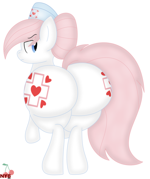 Size: 4470x5325 | Tagged: absurd resolution, annoyed, artist:notyobizz, both cutie marks, derpibooru import, female, large butt, looking back, nurse redheart, plot, simple background, solo, solo female, suggestive, the ass was fat, transparent background