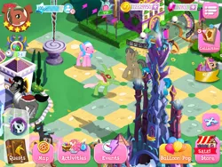 Size: 2048x1536 | Tagged: safe, derpibooru import, aloe, coloratura, king sombra, changedling, changeling, earth pony, pegasus, pony, background changeling, background pony, crystal, crystal castle, dark crystal, female, game, game screencap, gameloft, male, mare, stallion