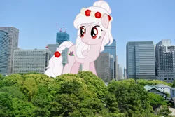 Size: 1936x1296 | Tagged: safe, artist:theotterpony, derpibooru import, oc, oc:flora, earth pony, pony, female, floral head wreath, flower, giant ponies in real life, giant pony, macro, mare, solo, tokyo