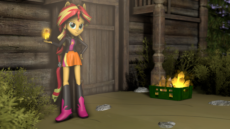 Size: 1920x1080 | Tagged: safe, artist:oc1024, derpibooru import, sunset shimmer, equestria girls, 3d, crystal, magic, path, ponied up, solo, source filmmaker