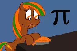 Size: 3144x2106 | Tagged: safe, artist:sb1991, derpibooru import, oc, oc:carrot root, pony, carrot, challenge, crumbs, eating, equestria amino, food, pi day, pie, symbol