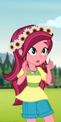 Size: 407x812 | Tagged: safe, derpibooru import, screencap, gloriosa daisy, equestria girls, legend of everfree, cute, daisybetes, floral head wreath, flower, magical geodes, shocked, solo, surprised
