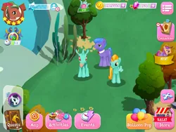 Size: 2048x1536 | Tagged: safe, derpibooru import, coloratura, cornicle, lightning dust, parish nandermane, changedling, changeling, earth pony, pegasus, pony, background changeling, background pony, female, game, game screencap, gameloft, hill song, male, mare, rara, stallion, trio