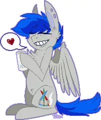 Size: 204x242 | Tagged: safe, artist:dr-idiot, derpibooru import, oc, oc:turquoise, unofficial characters only, pegasus, pony, blushing, eyes closed, heart, monster energy, pictogram, piercing, pixel art, simple background, soda, solo, white background