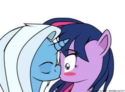 Size: 736x540 | Tagged: safe, artist:dekomaru, artist:raimundo1941, derpibooru import, trixie, twilight sparkle, pony, unicorn, female, kissing, lesbian, shipping, twixie