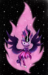 Size: 937x1453 | Tagged: safe, artist:alazak, derpibooru import, sci-twi, twilight sparkle, equestria girls, clothes, female, horn, midnight sparkle, night, solo, stars, wings