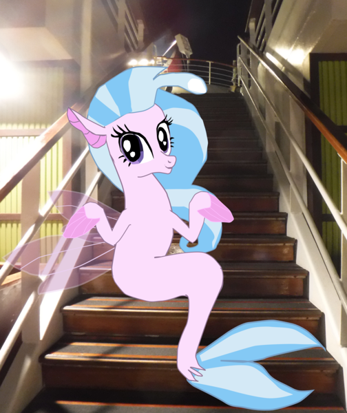 Size: 2823x3363 | Tagged: artist:oceanrailroader, derpibooru import, irl, photo, ponies in real life, safe, school daze, seapony (g4), silverstream, that hippogriff sure does love stairs