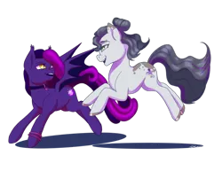 Size: 1024x791 | Tagged: artist:xxcommandershepardxx, cutie mark, derpibooru import, duo, jumping, oc, oc:amethyst star, oc:jaded radiance, safe, simple background, transparent background, unofficial characters only