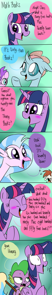 Size: 500x2814 | Tagged: safe, artist:emositecc, derpibooru import, ocellus, silverstream, spike, twilight sparkle, twilight sparkle (alicorn), alicorn, changedling, changeling, classical hippogriff, dragon, hippogriff, pony, unicorn, school daze, book, classroom, comic, dialogue, female, glasses, gradient background, janitor, male, mare, math, mop, sarcasm, sleeping, that pony sure does love books