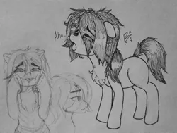 Size: 2429x1836 | Tagged: suggestive, artist:riggyrag, derpibooru import, oc, oc:floor bored, unofficial characters only, earth pony, pony, ah, ahegao, chest fluff, female, grayscale, mare, messy mane, monochrome, open mouth, simple background, solo, tongue out, traditional art, wavy mouth