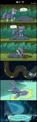 Size: 800x2588 | Tagged: safe, artist:uotapo, derpibooru import, maud pie, tom, earth pony, pony, cave, cave pool, chinese text, comic, hilarious in hindsight, mirror pool, translation request