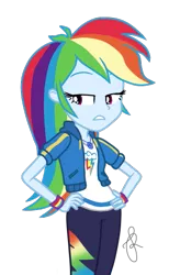 Size: 323x525 | Tagged: safe, artist:ilaria122, derpibooru import, rainbow dash, equestria girls, equestria girls series, forgotten friendship, bedroom eyes, clothes, geode of super speed, hand on hip, magical geodes, pants, simple background, sweatshirt, transparent background