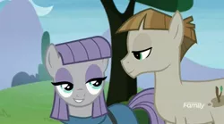 Size: 1656x923 | Tagged: safe, derpibooru import, screencap, maud pie, mudbriar, earth pony, pony, the maud couple, duo, maudbriar, smiling, when he smiles, when she smiles