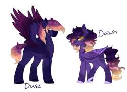 Size: 1024x744 | Tagged: safe, artist:kimyowolf, derpibooru import, oc, oc:dawn, oc:dusk, unofficial characters only, pegasus, pony, brother and sister, female, male, mare, simple background, stallion, transparent background, two toned wings