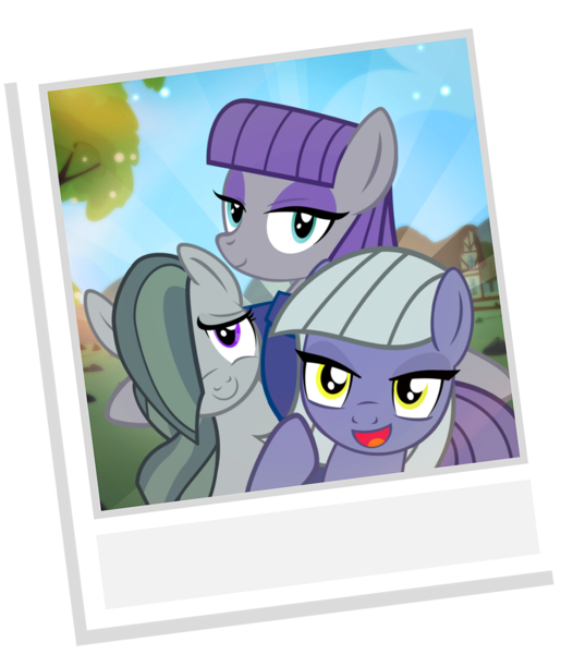 Size: 965x1100 | Tagged: safe, artist:pixelkitties, derpibooru import, limestone pie, marble pie, maud pie, earth pony, pony, female, mare, national selfie day, photo, pie sisters, show accurate, siblings, sisters, smiling, song in the description, when she smiles