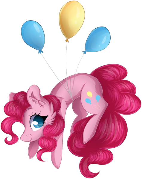 Size: 1564x1976 | Tagged: safe, artist:woonborg, derpibooru import, pinkie pie, earth pony, pony, balloon, cheek fluff, colored pupils, cute, diapinkes, ear fluff, female, floating, mare, simple background, smiling, solo, then watch her balloons lift her up to the sky, transparent background