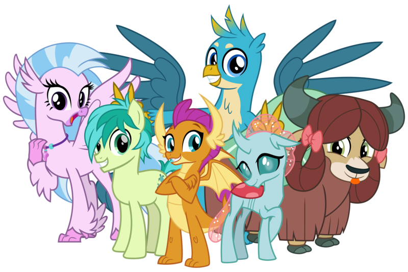 Size: 6000x4000 | Tagged: safe, artist:cheezedoodle96, derpibooru import, gallus, ocellus, sandbar, silverstream, smolder, yona, changedling, changeling, classical hippogriff, dragon, earth pony, gryphon, hippogriff, pony, yak, school daze, .svg available, :p, absurd resolution, bunny ears (gesture), cloven hooves, crossed arms, crossed legs, cute, cuteling, diaocelles, diastreamies, excited, female, gallabetes, gasp, group, group photo, happy, jewelry, looking at you, male, monkey swings, necklace, open mouth, pose, sandabetes, shy, silly, simple background, smiling, smolderbetes, spread wings, student six, svg, teenager, tongue out, transparent background, vector, wings, yonadorable