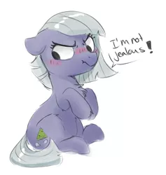 Size: 1339x1414 | Tagged: safe, artist:pucksterv, derpibooru import, limestone pie, earth pony, pony, the maud couple, blatant lies, blushing, chest fluff, denial, female, fluffy, jealous, limetsun pie, looking away, mare, pucksterv is trying to murder us, simple background, tsundere, white background