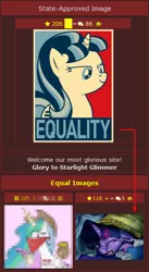 Size: 330x602 | Tagged: april fools, april fools 2018, communism, crying, derpibooru, derpibooru import, equality, juxtaposition, meta, sad, safe, screencap, stalin glimmer, starlight glimmer, twilight sparkle