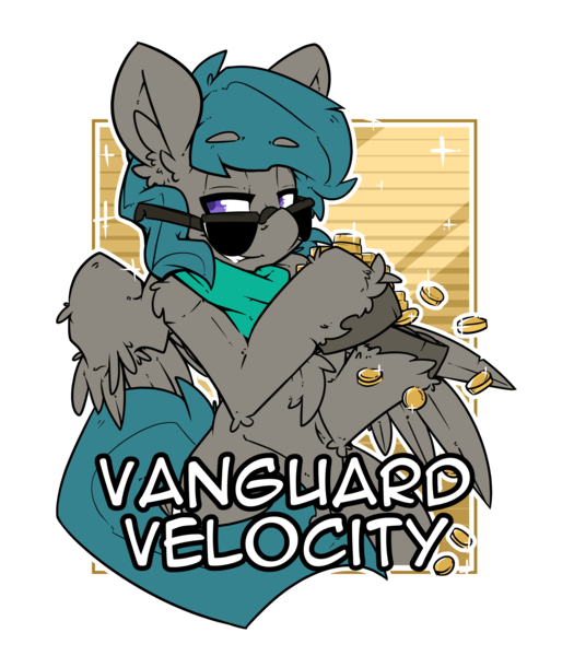 Size: 2100x2400 | Tagged: artist:bbsartboutique, aviator glasses, badge, bits, clothes, con badge, derpibooru import, oc, oc:vanguard velocity, safe, scarf, simple background, smug, transparent background