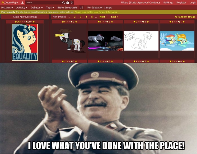 Size: 1340x1044 | Tagged: april fools, april fools 2018, april fools joke, communism, derpibooru import, equality, equal sign, glimmerbooru, joke, josef stalin, meme, safe, screencap, stalin glimmer, website