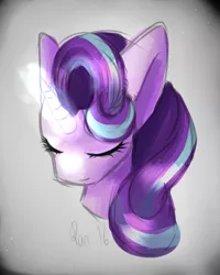 Size: 616x769 | Tagged: safe, artist:pprinceran, artist:prince-ran, derpibooru import, starlight glimmer, pony, unicorn, abstract background, bust, eyes closed, female, looking down, magic, mare, solo, sparkles