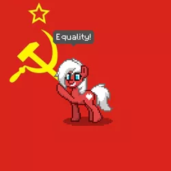 Size: 400x400 | Tagged: safe, derpibooru import, pony, pony town, april fools, april fools 2018, blue eyes, communism, equality, female, mare, red, red background, simple background, soviet union, white hair, yellow background