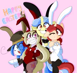 Size: 4000x3800 | Tagged: artist:fullmetalpikmin, blushing, blush sticker, bunny suit, clothes, derpibooru import, easter, holiday, oc, oc:cherry blossom, oc:mal, oc:poppy seed, oc:viewing pleasure, safe, tumblr:ask viewing pleasure