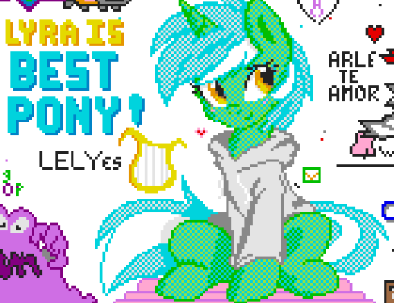 Size: 569x437 | Tagged: artist:ambris, artist needed, clothes, derpibooru import, explicit source, hoodie, lyra heartstrings, lyre, pixel art, pixelcanvas, safe, smooze