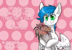 Size: 1589x1100 | Tagged: safe, artist:lonerdemiurge_nail, derpibooru import, oc, oc:math millien, pegasus, pony, bouquet, male, solo, stallion