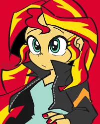 Size: 1028x1280 | Tagged: safe, artist:y-a-m-a-y-o, derpibooru import, sunset shimmer, equestria girls, cute, female, nail polish, red background, shimmerbetes, simple background, solo