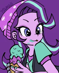 Size: 1028x1280 | Tagged: safe, artist:y-a-m-a-y-o, derpibooru import, starlight glimmer, equestria girls, cute, food, glimmerbetes, ice cream, ice cream cone, smiling, solo, that human sure does love ice cream, tongue out