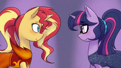 Size: 854x480 | Tagged: safe, artist:jase1505, deleted from derpibooru, derpibooru import, sci-twi, sunset shimmer, twilight sparkle, pony, unicorn, comic:night at the gala, series:sunlight horizons, equestria girls, animated, bait and switch, blushing, clothes, comic, dress, embarrassed, eyes closed, female, gala dress, glasses, grand galloping gala, kissing, lesbian, magic, scitwishimmer, shipping, smiling, sound, sunsetsparkle, unicorn sci-twi, webm