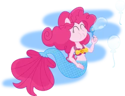 Size: 7962x6155 | Tagged: safe, artist:sugar-loop, derpibooru import, pinkie pie, mermaid, equestria girls, my little pony: the movie, absurd resolution, belly button, bikini, bikini top, bubble, clothes, eyes closed, female, mermaid tail, mermaidized, midriff, seapony pinkie pie, simple background, species swap, swimsuit, transparent background