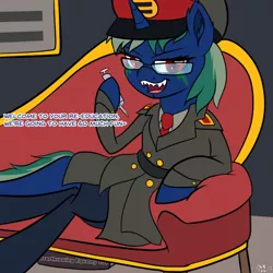 Size: 750x750 | Tagged: april fools, april fools 2018, artist:novaspark, clothes, communism, derpibooru import, equal cutie mark, equality, fangs, military uniform, monster pony, oc, oc:fury spark, oc:nova spark, original species, safe, stockings, syringe, tatzlpony, the cutie map, thigh highs