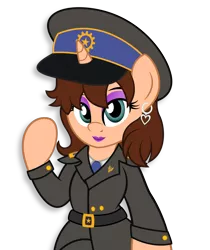 Size: 3388x4042 | Tagged: safe, artist:digiqrow, deleted from derpibooru, derpibooru import, oc, oc:chloe adore, semi-anthro, unicorn, air force, april fools, april fools 2018, april fools joke, belt, clothes, communism, earring, equal cutie mark, equality, eyeshadow, hat, join us, lipstick, looking at you, makeup, military uniform, navy, peaked cap, simple background, solo, soviet union, transparent background, vector