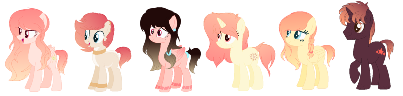 Size: 1912x458 | Tagged: safe, artist:venomns, derpibooru import, oc, oc:amber, oc:dusk, oc:solar, oc:soleil, unofficial characters only, pegasus, pony, unicorn, female, male, mare, simple background, stallion, transparent background