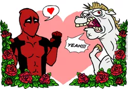Size: 899x626 | Tagged: safe, artist:gingerfoxy, derpibooru import, bulk biceps, human, pegasus, pony, pony couple generator, crossover, crossover shipping, deadpool, flower, gay, heart, leaf, male, rose, shipping