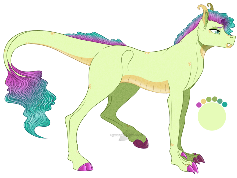 Size: 1636x1231 | Tagged: artist:bijutsuyoukai, colored claws, colored hooves, derpibooru import, dracony, female, gradient mane, hybrid, interspecies offspring, oc, offspring, parent:sandbar, parent:smolder, parents:smolbar, reference sheet, safe, simple background, solo, transparent background, unofficial characters only