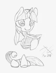 Size: 720x932 | Tagged: safe, artist:parallel black, derpibooru import, twilight sparkle, pony, robot, robot pony, book, floating, limbless, modular, monochrome, reading, simple background, sketch, solo, traditional art, twibot, white background