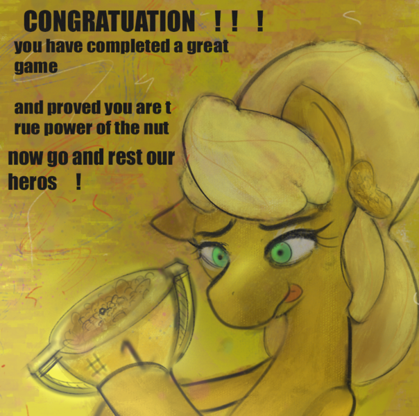 Size: 920x914 | Tagged: 4chan, april fools, april fools 2018, artist:nignogs, a winner is you, derpibooru import, /mlp/, nutpony, oc, safe, smiling, solo, team peanutbutter