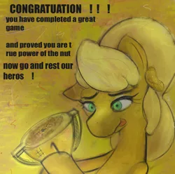 Size: 920x914 | Tagged: 4chan, april fools, april fools 2018, artist:nignogs, a winner is you, derpibooru import, /mlp/, nutpony, oc, safe, smiling, solo, team peanutbutter