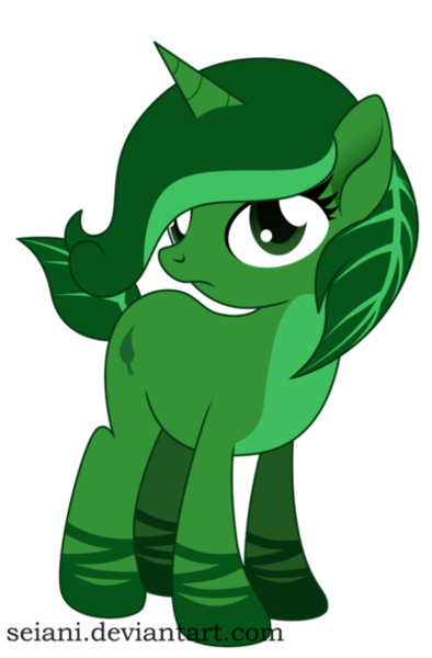 Size: 400x609 | Tagged: safe, artist:seiani, derpibooru import, oc, oc:leafblade, original species, unicorn, augmented tail, female, leaf pony, mare, simple background, solo, transparent background