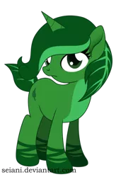 Size: 400x609 | Tagged: safe, artist:seiani, derpibooru import, oc, oc:leafblade, original species, unicorn, augmented tail, female, leaf pony, mare, simple background, solo, transparent background