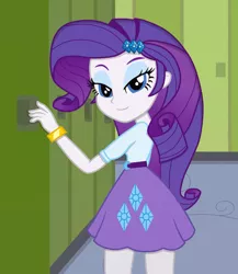 Size: 833x958 | Tagged: safe, artist:tabrony23, derpibooru import, rarity, human, equestria girls, beautiful, beautisexy, bedroom eyes, belt, bracelet, clothes, female, hairpin, jewelry, lidded eyes, lockers, looking at you, sexy, skirt, smiling, smirk, solo, stupid sexy rarity