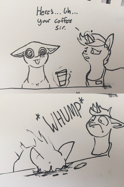 Size: 1280x1920 | Tagged: safe, artist:greyscaleart, derpibooru import, oc, oc:tim, unofficial characters only, pony, :p, coffee, comic, dilated pupils, silly, tongue out, traditional art